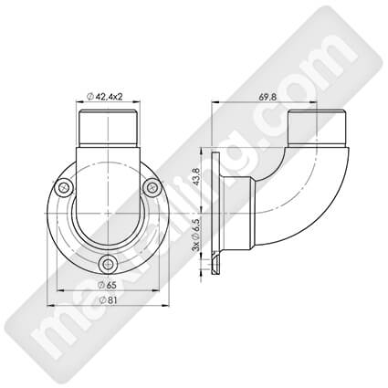 Стенен фланец за тръба Ø42,4х2мм, със заоблен ъгъл 90°
